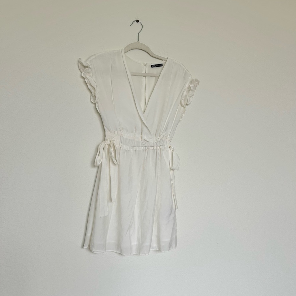 Zara White Tie Waist Mini Dress